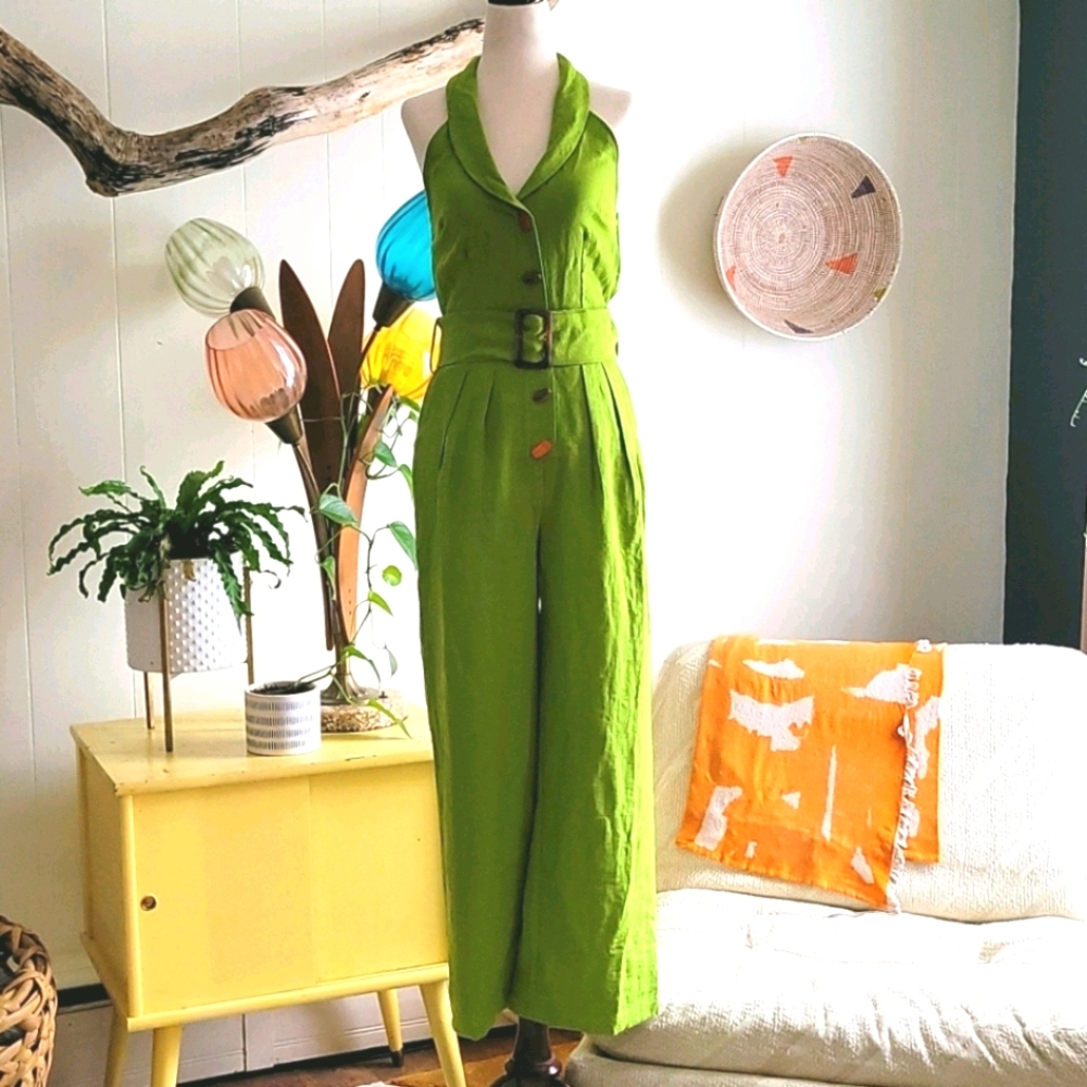 ANTHROPOLOGIE Moon River Keylime green linen jumps